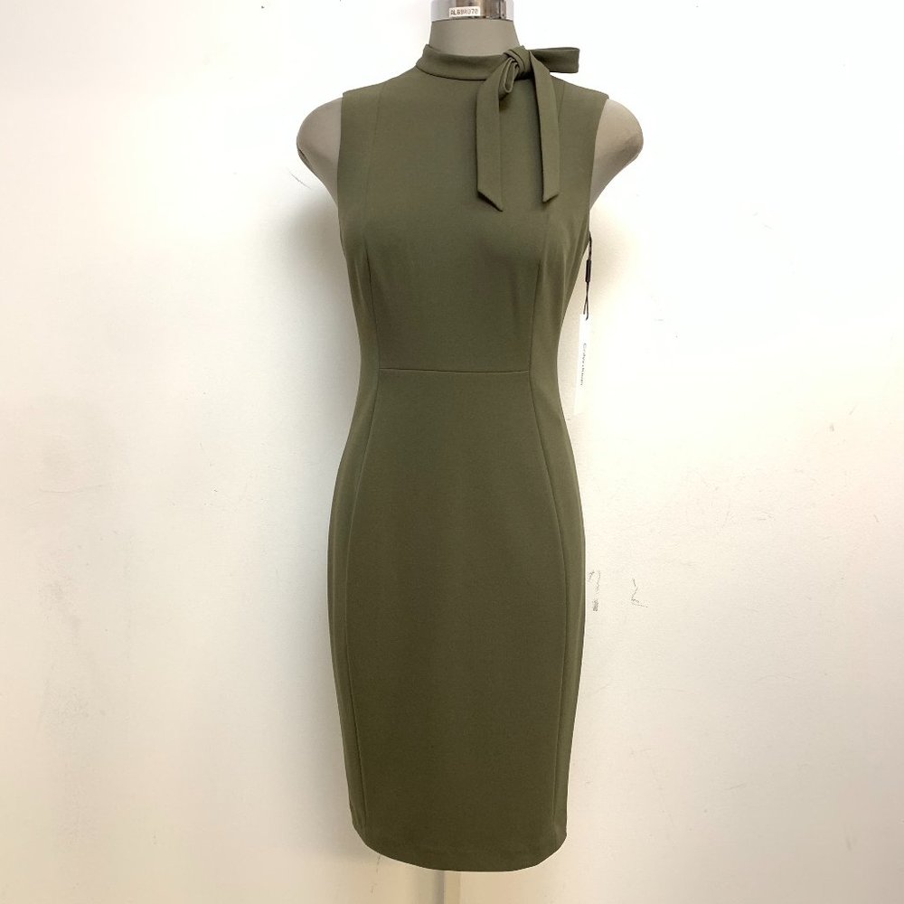 Wore once CALVIN KLEIN TIE NECK SHEATH DRESS